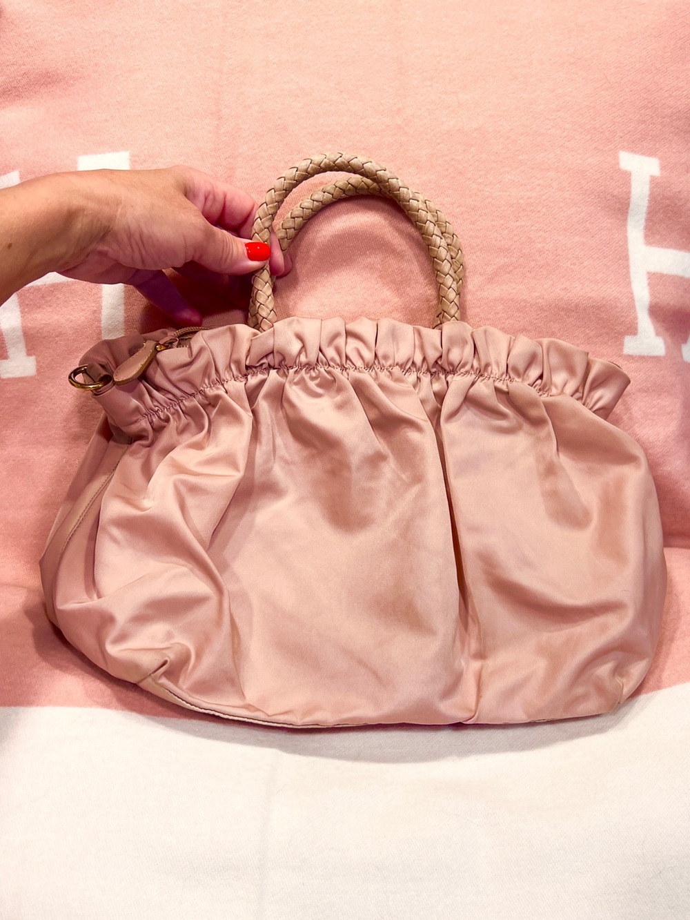 Prada⭐️Pocono nylon Blush Pink Satchel with Gold Logo.⭐️Offers welcome - Picture 4 of 11